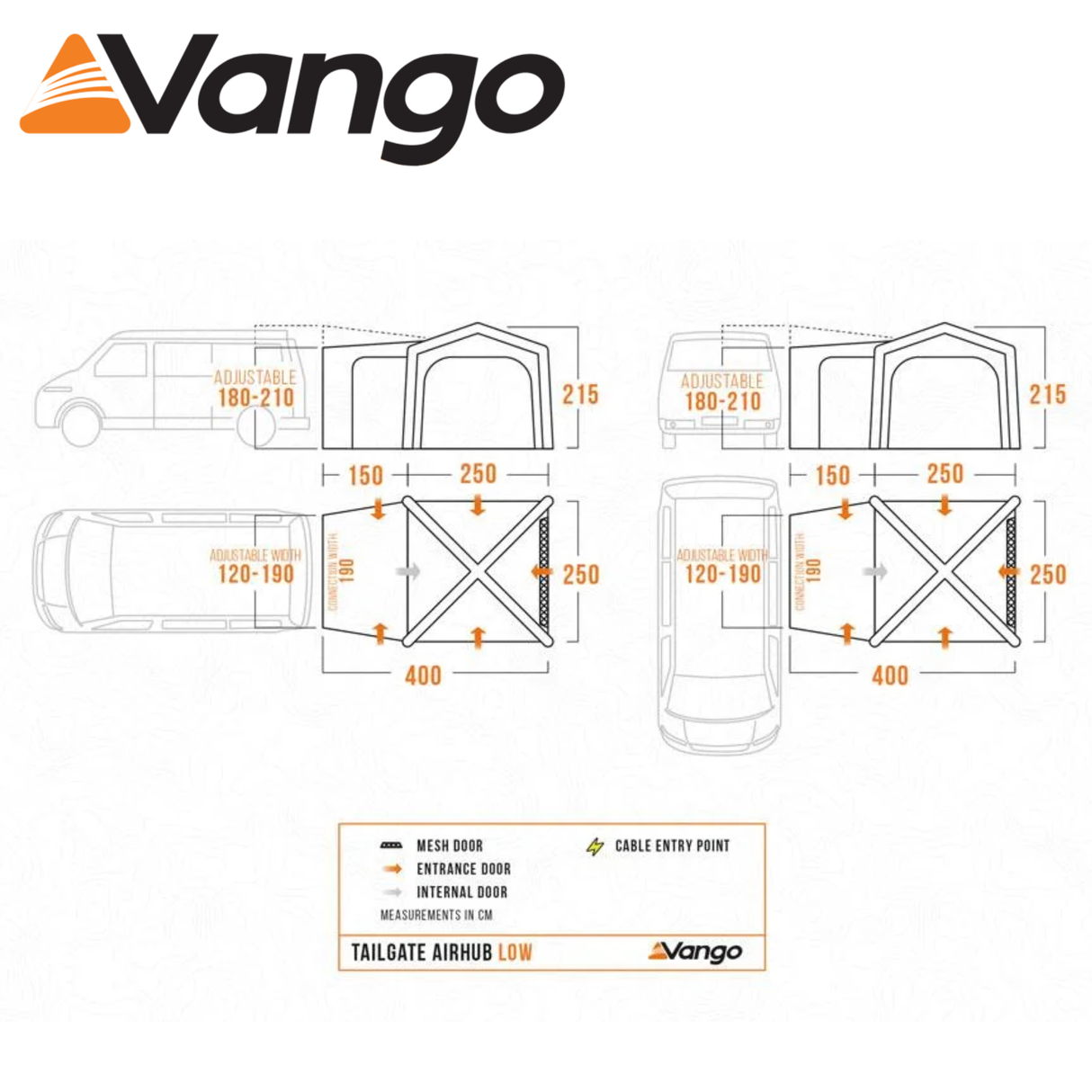 Vango TailGate AirHub II Low outdoor shelter set up at a campsite with a spacious interior and airy design.