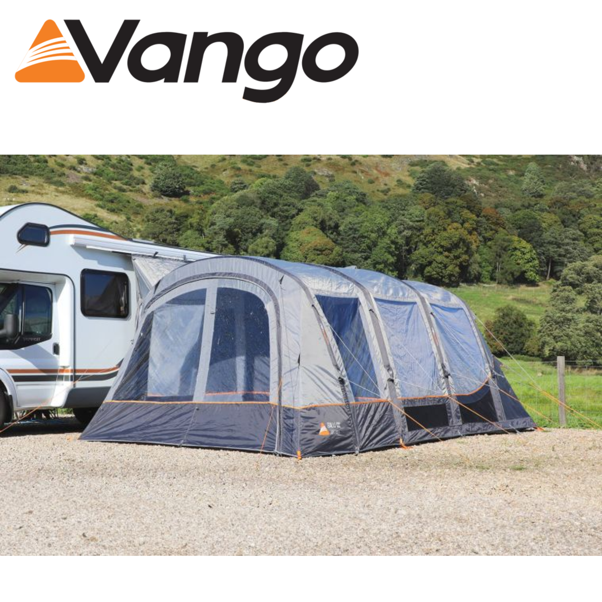 Vango Galli CC Air Tall Driveaway Awning attached to a campervan, showcasing spacious interior and airbeam structure.