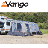 Vango Galli CC Air Tall Driveaway Awning attached to a campervan, showcasing spacious interior and airbeam structure.
