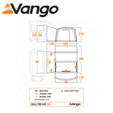 Vango Galli Air Pro Tall Driveaway Awning set up beside a campervan, showcasing its spacious design and durable material.