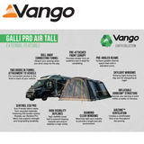 Vango Galli Air Pro Tall Driveaway Awning set up beside a campervan, showcasing its spacious interior and tall design.
