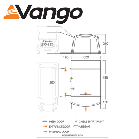 Vango Galli CC Air Tall Driveaway Awning set up next to a campervan, showcasing its spacious design and durable fabric.