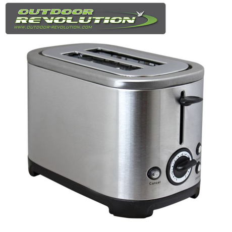 Outdoor Revolution Deluxe low wattage 2-slice electric toaster with modern design and stainless steel finish.