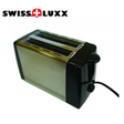 Swiss Luxx stainless steel low wattage toaster with two slots and sleek design on a kitchen countertop.