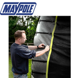Maypole universal front towing cover in black, designed to protect vehicle tow hitches and enhance towing functionality.
