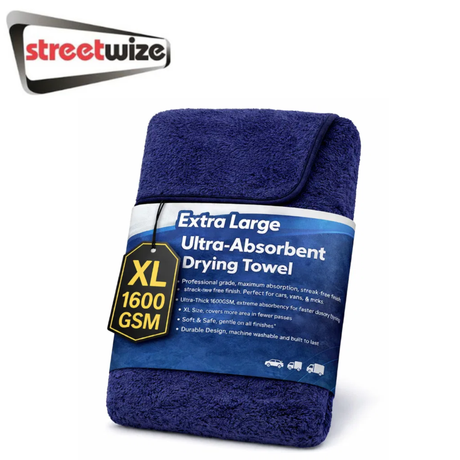 Streetwize extra large ultra absorbent drying towel spread out, showcasing its soft, thick microfiber material for efficient drying.