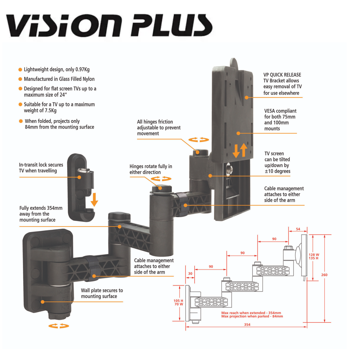 Vision Plus Triple TV Wall Bracket