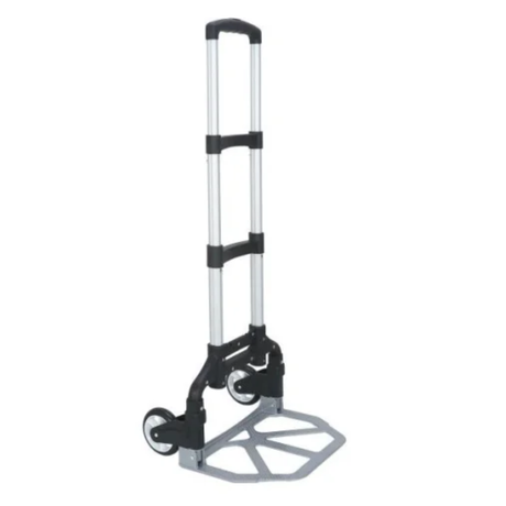 Folding trolley truck with 75kg capacity, featuring a sturdy handle and compact design for easy transportation.