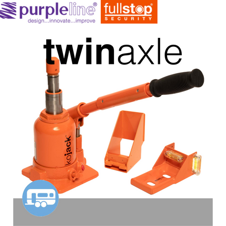 Purpleline Twin Axel KoJack Levelling System featuring adjustable supports for stable leveling of trailers and vehicles.