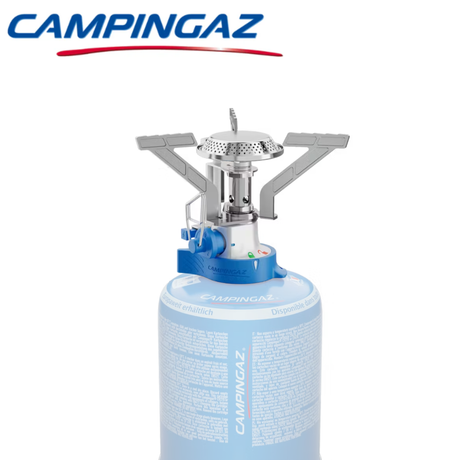 Campingaz Twister CV Connect PZ Gas Stove with compact design, metal burners, and control knobs for outdoor cooking.