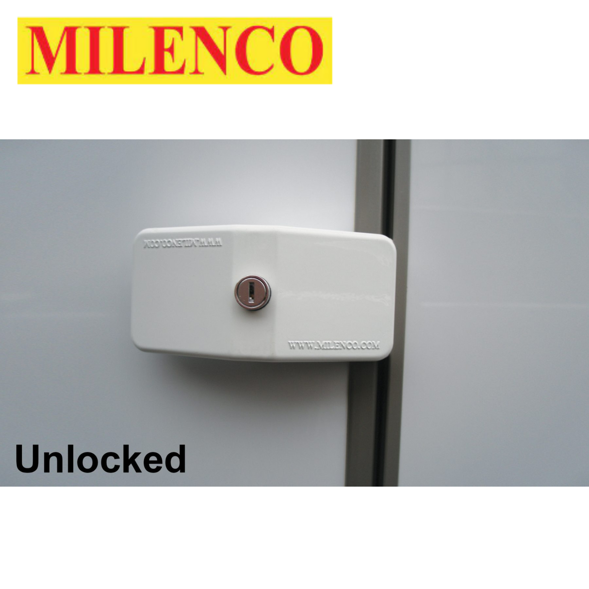 Milenco door frame lock in unlocked position, designed for added vehicle security, shown in a single lock version.