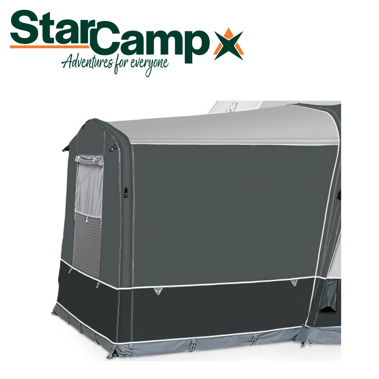Dorema StarCamp Valor Air Annexe with spacious interior and air beam structure set up in a scenic outdoor setting.