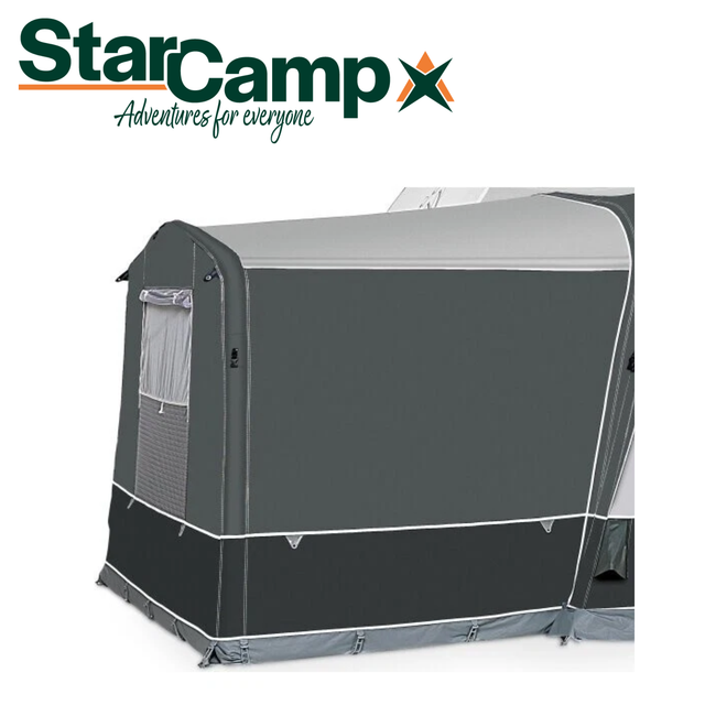 Dorema StarCamp Valor Air Annexe with spacious interior and air beam structure set up in a scenic outdoor setting.