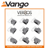 Vango Versos Air Mid Driveaway Awning set up beside a campervan, showcasing its spacious design and air beam structure.