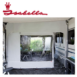 Isabella 2.5m awning partition wall with windows featuring a durable Zinox frame, showcasing its design and structure.