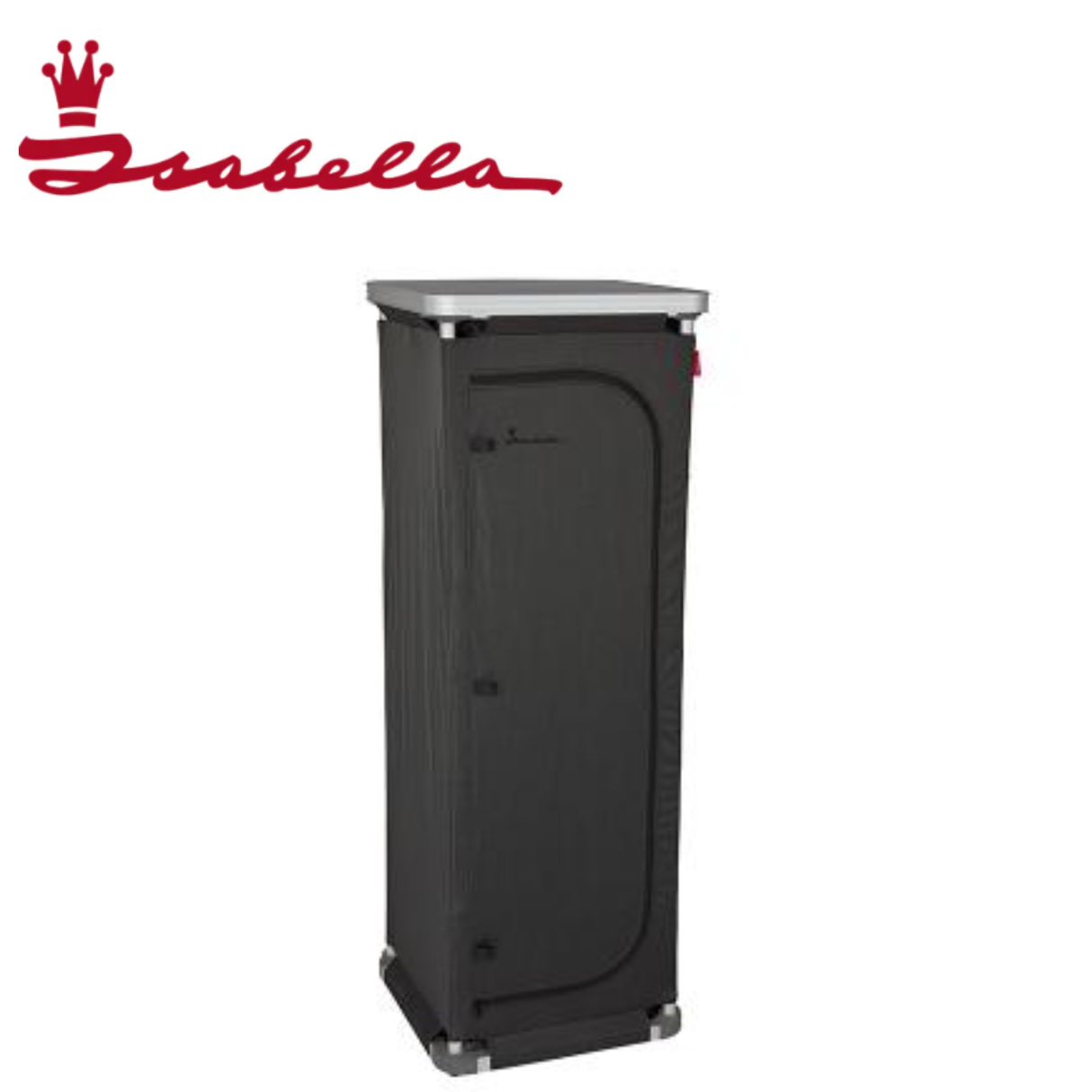Isabella folding wardrobe with white doors and silver handles, featuring a compact design and storage shelves inside.