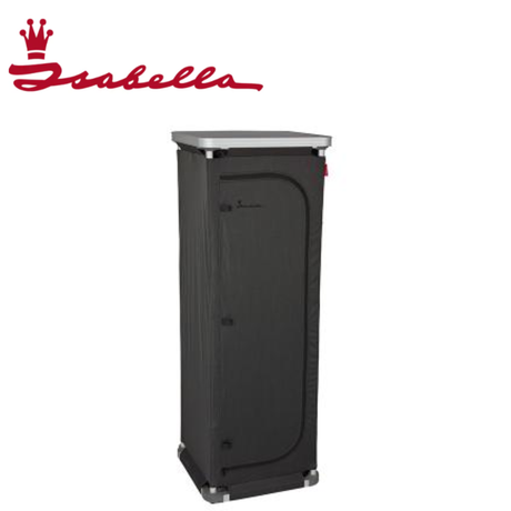 Isabella folding wardrobe with white doors and silver handles, featuring a compact design and storage shelves inside.