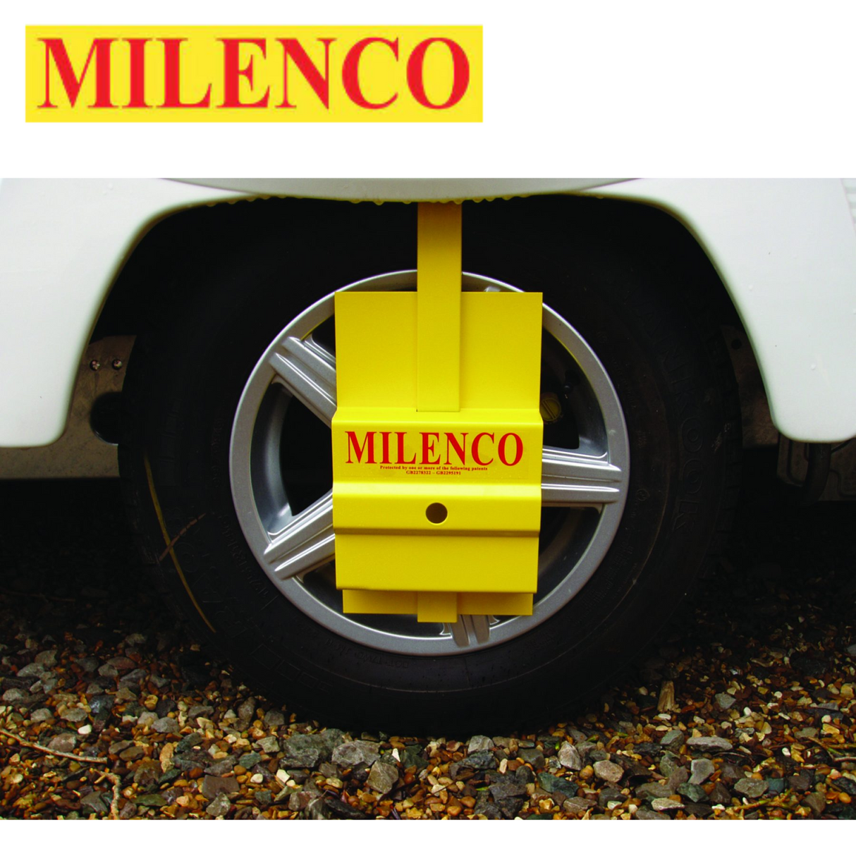Milenco Original Wheelclamp in various sizes, showcasing a durable design for securing vehicle wheels.