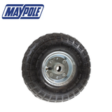 Maypole 260mm pneumatic rubber and steel wheel with tire tread and metal hub for industrial or agricultural equipment.
