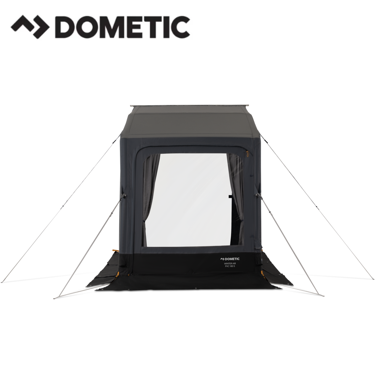 Dometic Winter Air PVC 180 winter air awning with reinforced PVC fabric, showing the awning installed on a vehicle in winter conditions.