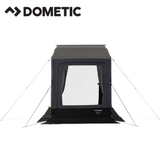 Dometic Winter Air PVC 180 winter air awning with reinforced PVC fabric, showing the awning installed on a vehicle in winter conditions.