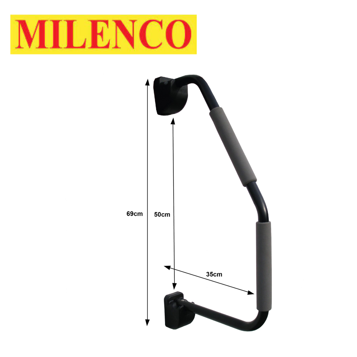 Milenco Non Lockable Safety Handrail XL in black, featuring sturdy construction for added safety and support.
