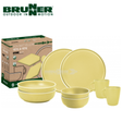 Set of eight yellow melamine plates from the Brunner Tete-a-tete Dolomit collection, featuring vibrant color and durable design.