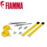 Fiamma Tie Down Kit S in yellow, durable tie-down straps with hooks for securing cargo or outdoor gear.